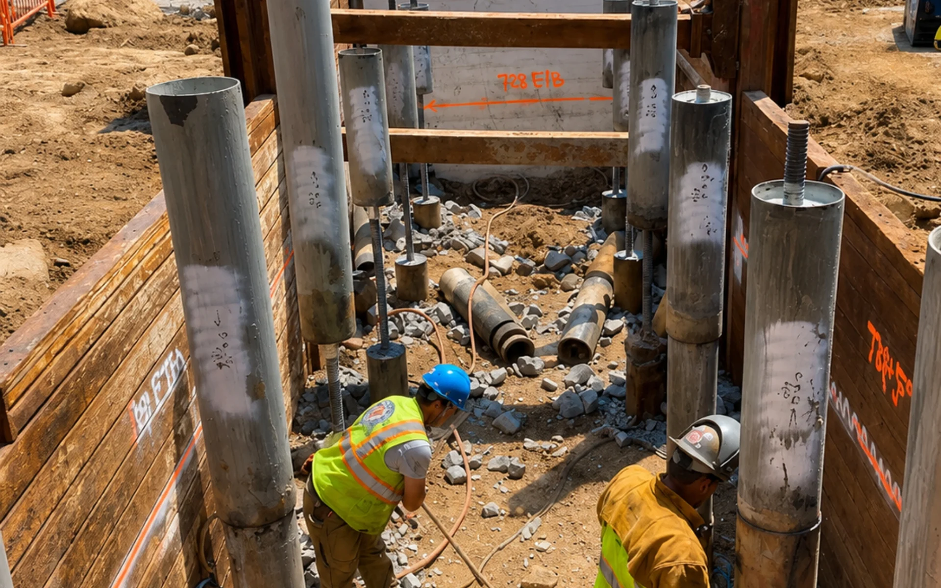 2 Tri-State workers installing micropiles