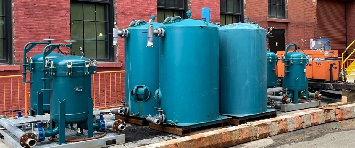 large blue groundwater treatment tanks