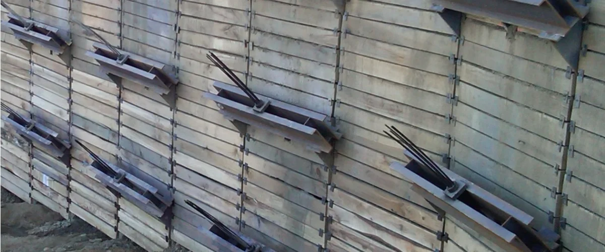 tieback anchors on a wall